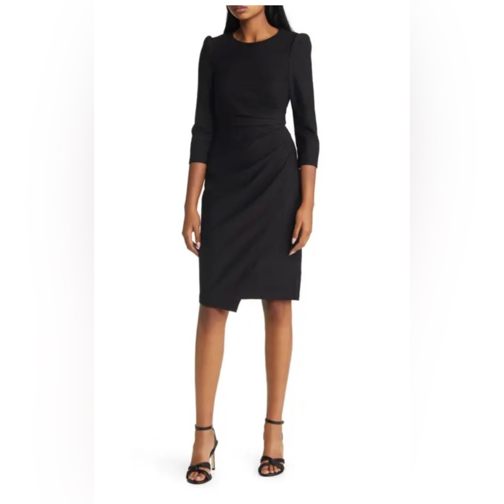 Eliza J Pleated Puff Shoulder Long Sleeve Dress Sz. 2